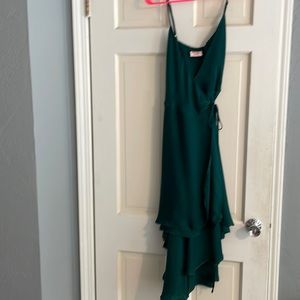Green high low dress, spaghetti straps, size 6
